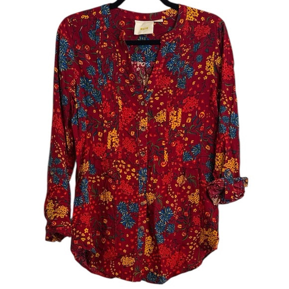 Anthropologie Maeve Boho Floral Long Sleeve Blouse - Picture 2 of 6